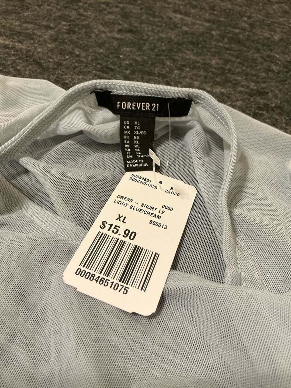 Forever 21 Light Blue Mesh Short Sleeve T-Shirt Dress Size XL - Picture 2 of 8